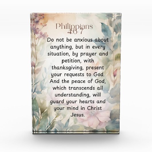 ピリピ4:6-7キリスト教聖書聖句の水色 フォトブロック (正面)