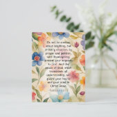 ピリピ4:6-7キリスト教聖書聖句の水色 ポストカード (スタンド正面)
