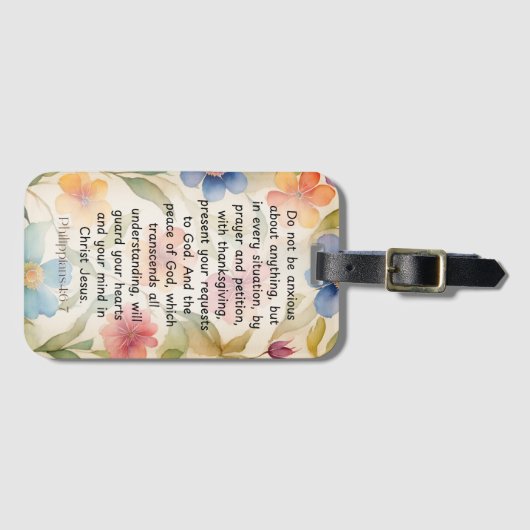 ピリピ4:6-7キリスト教聖書聖句の水色 ラゲッジタグ (正面横)