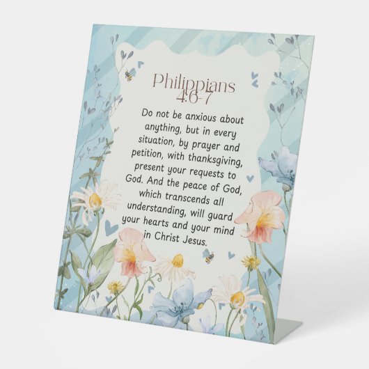 ピリピ4:6-7キリスト教聖書聖句の水色 台座サイン (正面)