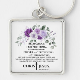 ピリピ4:6-7聖なる書物、 経典紫色の花 キーホルダー