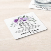 ピリピ4:6-7聖なる書物、 経典紫色の花 スクエアペーパーコースター (アングル)