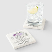 ピリピ4:6-7聖なる書物、 経典紫色の花 ストーンコースター (横)