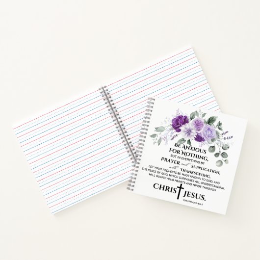 ピリピ4:6-7聖なる書物、 経典紫色の花 ノートブック (内部)