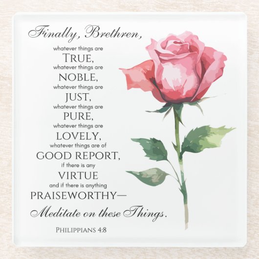 ピリピ4:8何でも尊き花 ガラスコースター (正面)