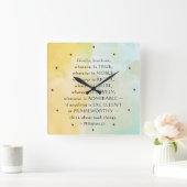 ピリピ4:8真実は何であれ、 スクエア壁時計 (ホーム)