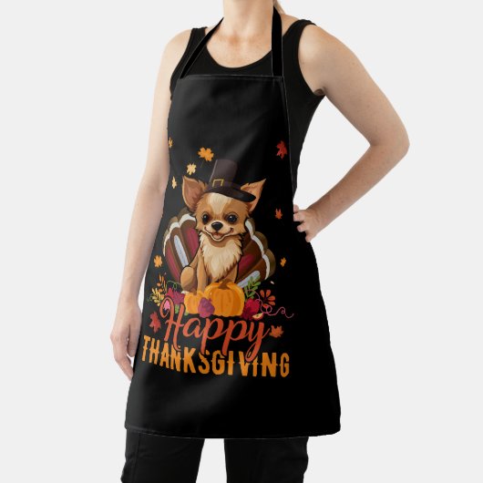 ピルグリムおもしろいチワホアドッグターキーハッピーサンクスギフ エプロン (インサイチュ)