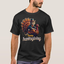 ピルグリムに扮したかわいい猫のイラストがプリントされた「Happy Thanksgiving」キャッ