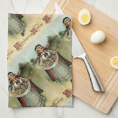 ピルグリムの女性 ヴィンテージ感謝祭 キッチンタオル (四つ折り)