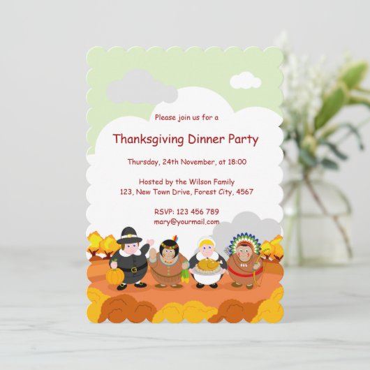 ピルグリムの父とアメリカのインディアンの漫画。 招待状 (スタンド正面)