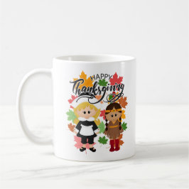 ピルグリムガール&先住民ガール – Happy Thanksgiving コーヒーマグカップ