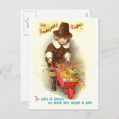 ピルグリムボーイヴィンテージ感謝祭イラストレーション シーズンポストカード (正面/裏面)