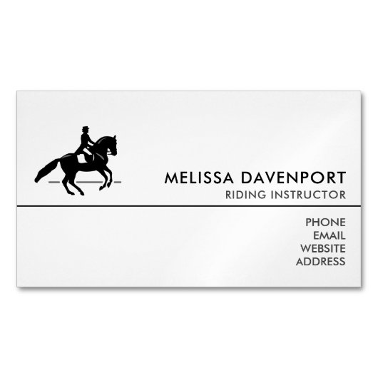 ピルーエットをエレガント演じるドレッセージライダー マグネット名刺 (正面)