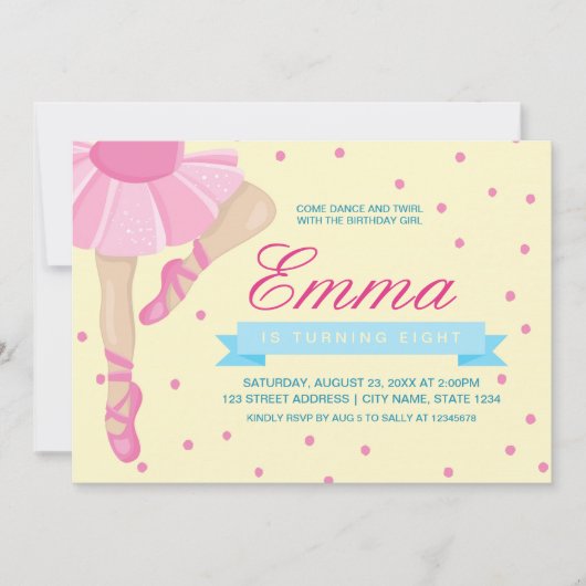 ピルーエットピンクバレリーナ誕生日招待状 招待状 (正面)