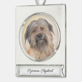 ピレネアン絵画シェパード – かわいいオリジナルドッグアート シルバープレートバナーオーナメント (左)