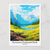 ピレネエスナショナルパークヴィンテージトラベルイラストレーション ポストカード (正面)