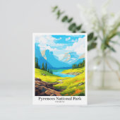 ピレネエスナショナルパークヴィンテージトラベルイラストレーション ポストカード (スタンド正面)