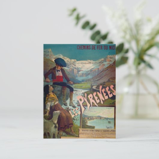 ピレネーの風景、子供たちは川のそばで休んでいる ポストカード (スタンド正面)