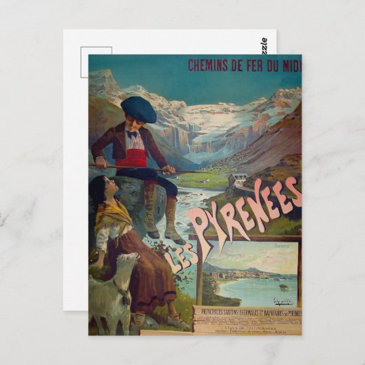 ピレネーの風景、子供たちは川のそばで休んでいる ポストカード (正面/裏面)