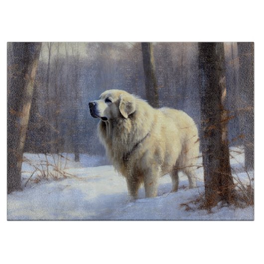ピレネー犬 雪の日 クリスマス カッティングボード (正面)