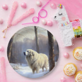 ピレネー犬 雪の日 クリスマス ペーパープレート (パーティー)
