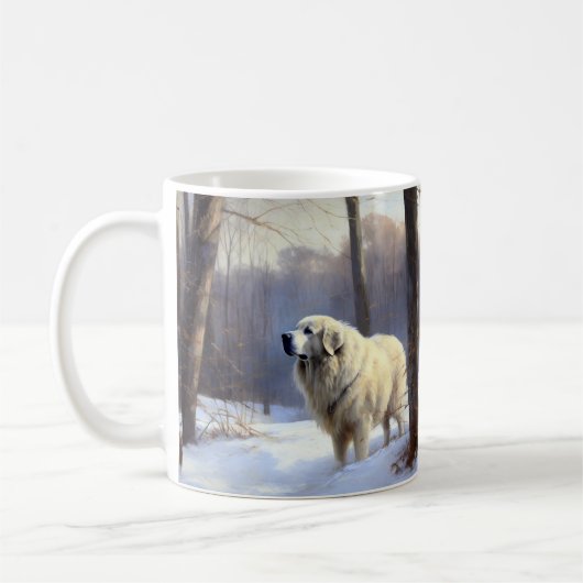 ピレネー犬 雪を降らせて クリスマス コーヒーマグカップ (左)