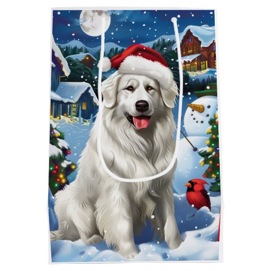 ピレネー素晴らしスウィンターワンダーランドクリスマスジョイ ミディアムペーパーバッグ (裏面)