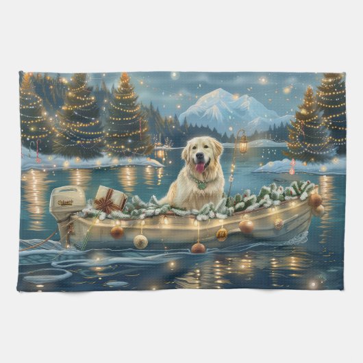ピレネー素晴らしスクリスマスフェスティバル航海 キッチンタオル (横)