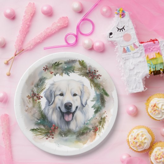 ピレネー素晴らしスクリスマスリースフェスティバルカップ ペーパープレート (パーティー)