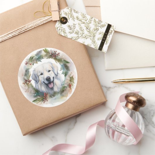 ピレネー素晴らしスクリスマスリースフェスティバルカップ ラウンドシール (ギフト)