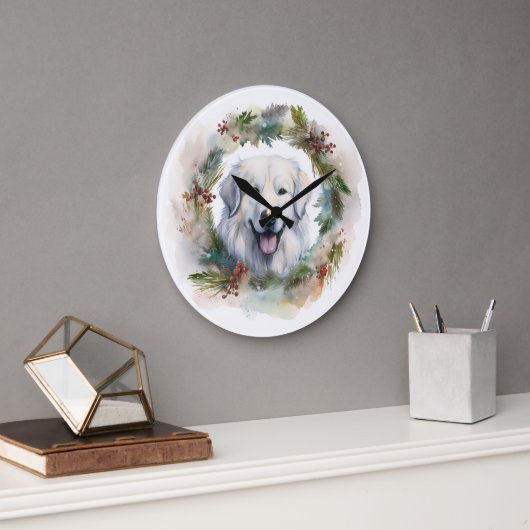 ピレネー素晴らしスクリスマスリースフェスティバルカップ ラージ壁時計 (オフィス)