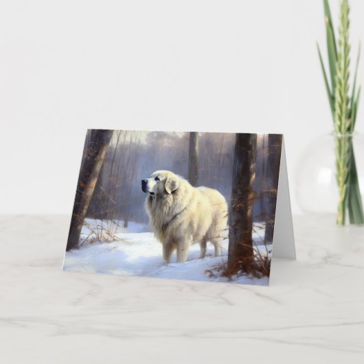 ピレネー素晴らしズが雪のクリスマスを過ごす カード (正面)