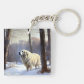 ピレネー素晴らしズが雪のクリスマスを過ごす キーホルダー (裏面)