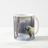 ピレネー素晴らしズが雪のクリスマスを過ごす コーヒーマグカップ (正面右)