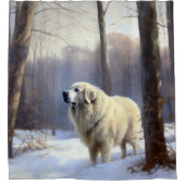 ピレネー素晴らしズが雪のクリスマスを過ごす シャワーカーテン (正面)