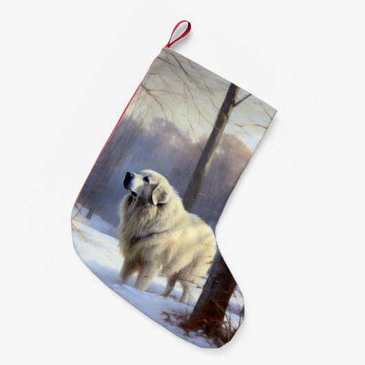 ピレネー素晴らしズが雪のクリスマスを過ごす スモールクリスマスストッキング (正面 (吊り時))