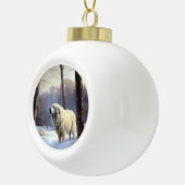 ピレネー素晴らしズが雪のクリスマスを過ごす セラミックボールオーナメント (右)