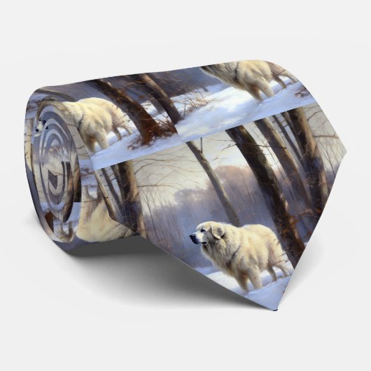 ピレネー素晴らしズが雪のクリスマスを過ごす ネクタイ (ロール)