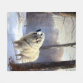 ピレネー素晴らしズが雪のクリスマスを過ごす フリースブランケット (正面(横))