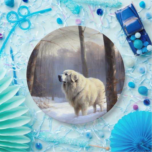 ピレネー素晴らしズが雪のクリスマスを過ごす ペーパープレート (パーティー)