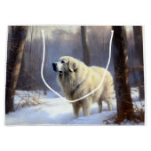 ピレネー素晴らしズが雪のクリスマスを過ごす ラージペーパーバッグ (正面)