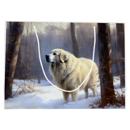 ピレネー素晴らしズが雪のクリスマスを過ごす ラージペーパーバッグ (裏面)