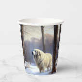 ピレネー素晴らしズが雪のクリスマスを過ごす 紙コップ (正面)