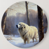 ピレネー素晴らしズが雪のクリスマスを過ごす 缶バッジ (正面)