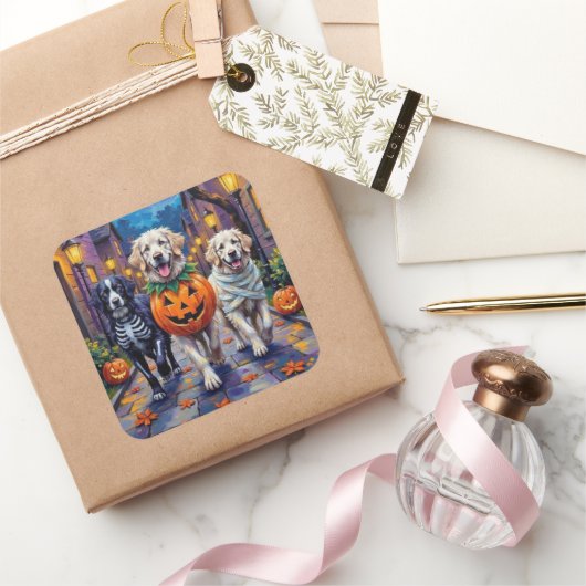 ピレネー素晴らしズのトリックまたは治療ハロウィーンの衣装 スクエアシール (ギフト)