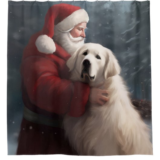 ピレネー素晴らしズウィズサンタクロースフェスティバルクリスマス シャワーカーテン (正面)
