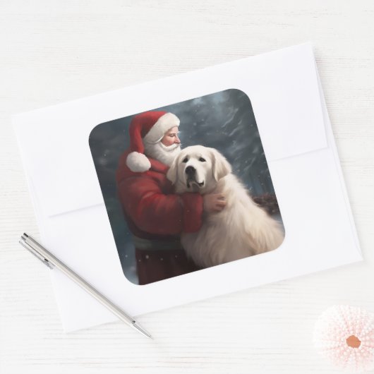 ピレネー素晴らしズウィズサンタクロースフェスティバルクリスマス スクエアシール (封筒)