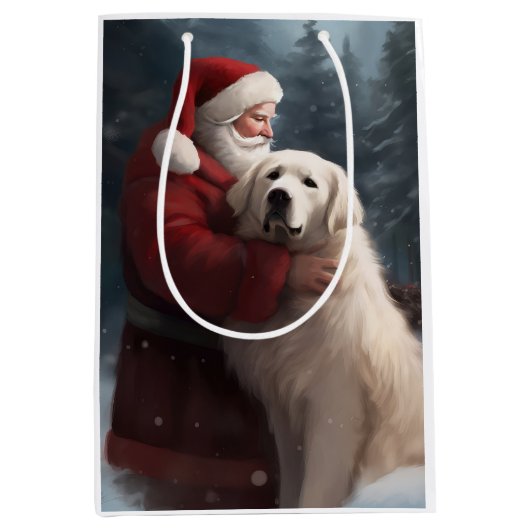 ピレネー素晴らしズウィズサンタクロースフェスティバルクリスマス ミディアムペーパーバッグ (正面)