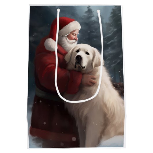 ピレネー素晴らしズウィズサンタクロースフェスティバルクリスマス ミディアムペーパーバッグ (裏面)