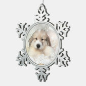 ピレネー素晴らしズウォーターカラーパピーホリデイ スノーフレークピューターオーナメント (右)